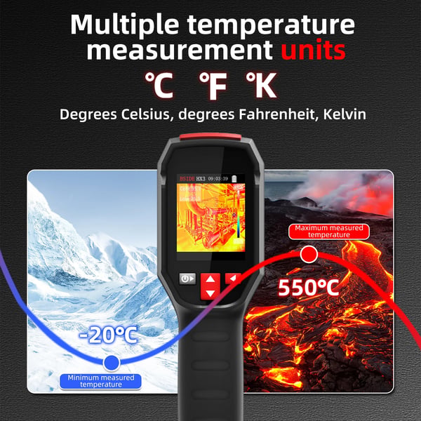 Lämpökamera, 240 x 240 IR-resoluutio, -20 °C - 550 °C lämpötila-alue, 15 väripalettia, HX3