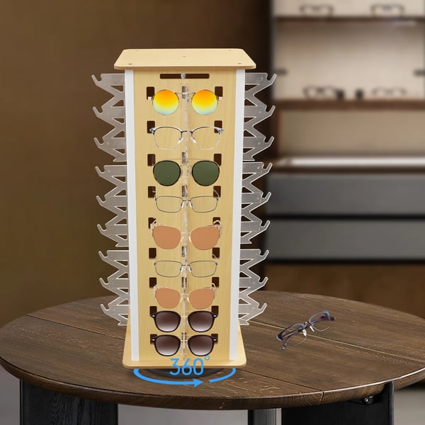 Solsikker Display Stativ, 360° Rotations, Fritstående Design, Ahorntræ Farve