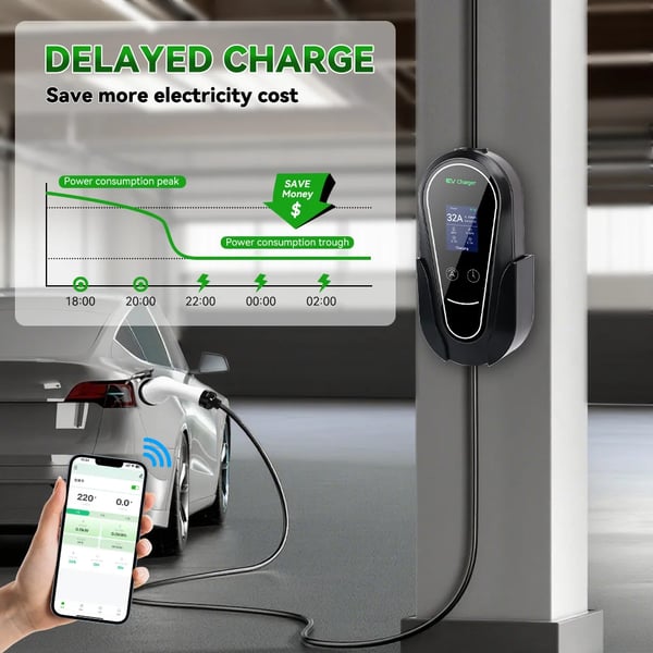 Bærbar EV-lader, APP-kontrol, 5M længde,TYPE2, 7KW 32A