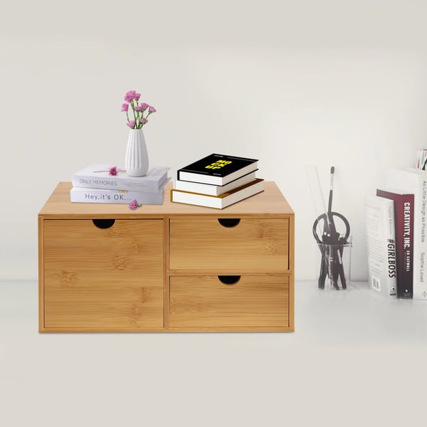 Bambus Skrivebordsorganisator, 3 Skuffer, Rektangulær Form, Desktop Placering, Miljøvenligt Materiale, 33*19*16cm