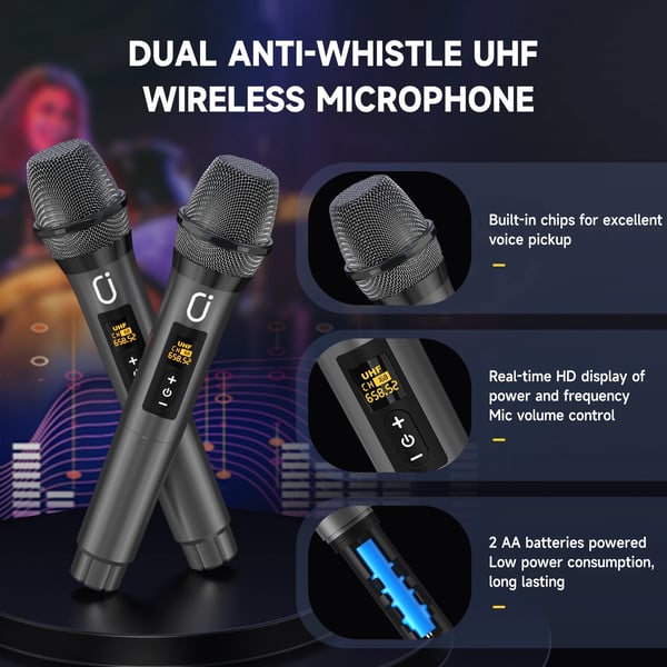 Bærbar Bluetooth-højttaler, dual trådløse mikrofoner, op til 24 timers spilletid,TX05