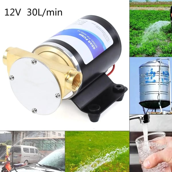 Membranpumpe, 30 L/min kapacitet, egnet til vand og motorafkøling,12V, EU, sort