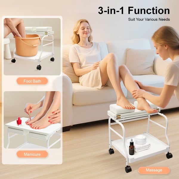 Pedicurevogn, Bærbar, Nem Samling,HVID