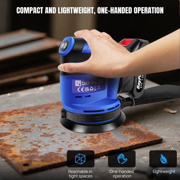 Trådløs tilfældig orbital sliber, 21V, 3000W, 1.5AH lithium-ion batteri, 7000/9500/11000 OPM, 125 mm papir størrelse