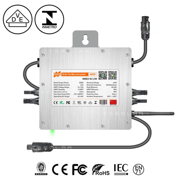 Solarmikroinverter, 600W kapacitet, IP67 vandtæt rating,230V(184-265V AC), 20-60V DC