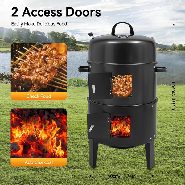 Rökgrill, Bärbar Design, Multifunktionell Matlagning,svart