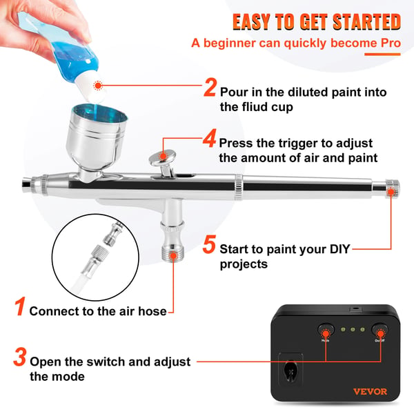 Airbrush Kit, Dubbelverkande, Högtrycks Kompressor
