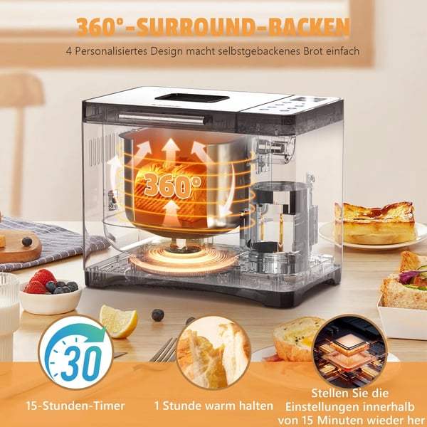 Brödmaskin, 20 Programfunktioner, 15-timmars Timer,VIT