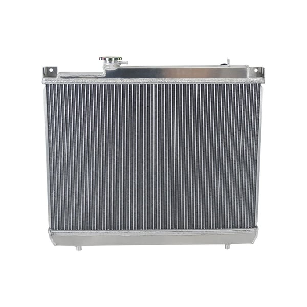 Radiator, legering aluminium, kerne størrelse 425mm × 599mm × 26mm, samlet størrelse 564mm × 618mm × 110mm, indløbsdiameter 34mm, udløbsdiameter 34mm
