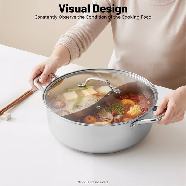 Hot Pot, 304 Rostfritt Stål, Divider Design,silver
