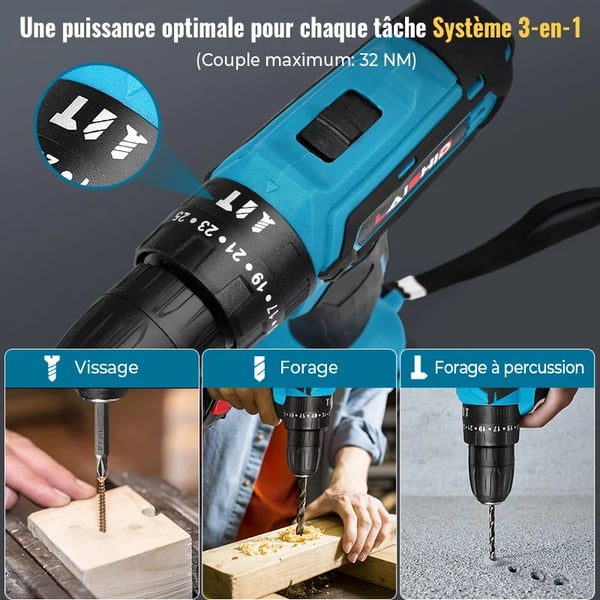 Slagboremaskine, Trådløs Design, Kraftfuld 28V Batteri,2 Batteri, EU