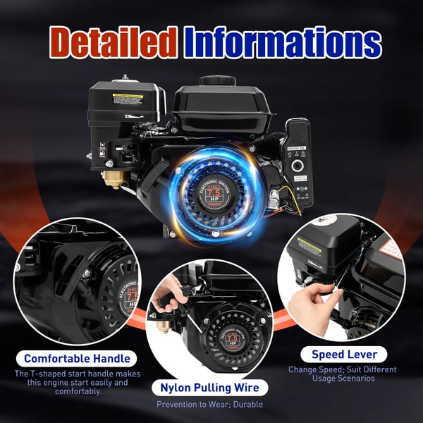Bensinmotor, 7.5 hk, 4-taktsdesign, svart