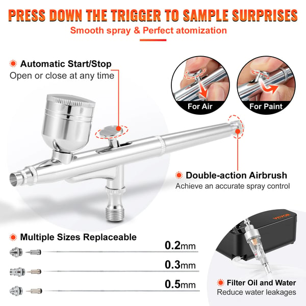 Airbrush Kit, Dubbelverkande, Högtrycks Kompressor