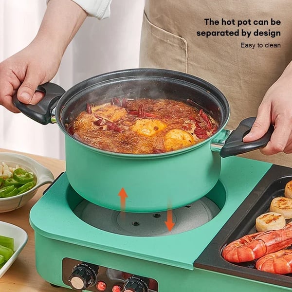 Elektrisk Multikoger, Røgløs BBQ, Non-Stick Pande,Grøn, EU
