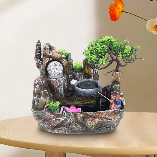Bordfontæne, 30 x 18 x 26 cm, Resinmateriale, Nedsænkelig Pumpe, Pastoralt Design, Naturlige Elementer