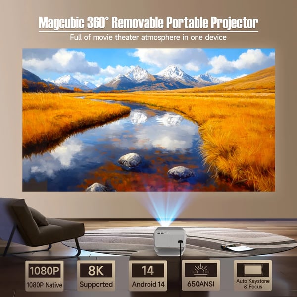 Projektor, 1080P opløsning, automatisk keystone-korrektion,L018-Hvid, EU Stik