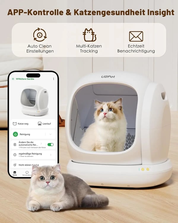 Automatisk Katte Toilet, Stor Åbning, Lugt Kontrol,XXL, HVID