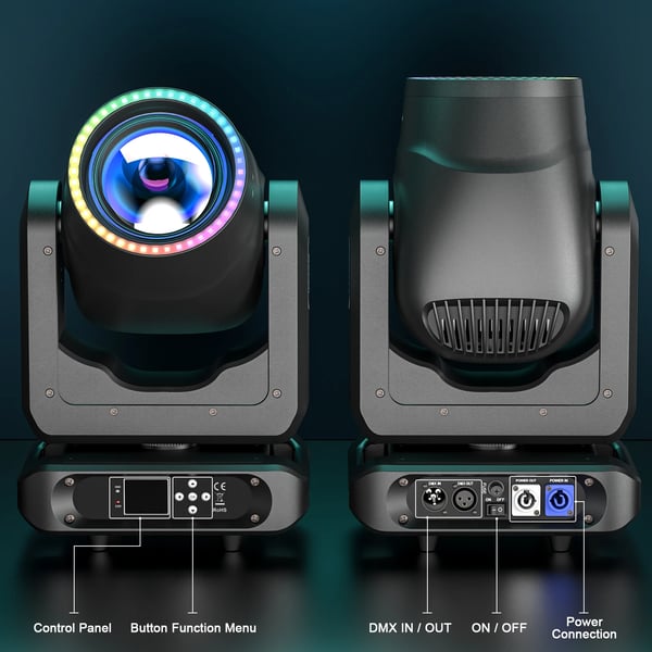 Bevægelseshovedlys, DMX-kontrol, RGB-effekter,EU-stik
