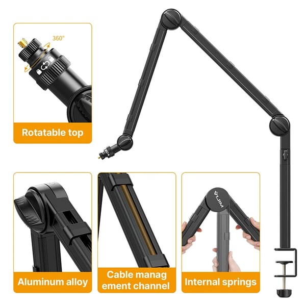 Mikrofon Boom Arm Stativ, Justerbar Højde, Robust Design, Alsidig Kompatibilitet,LS24