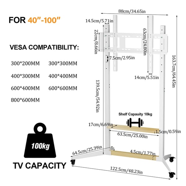 TV-stativ, Højdejusterbart, Mobil Design,HVID