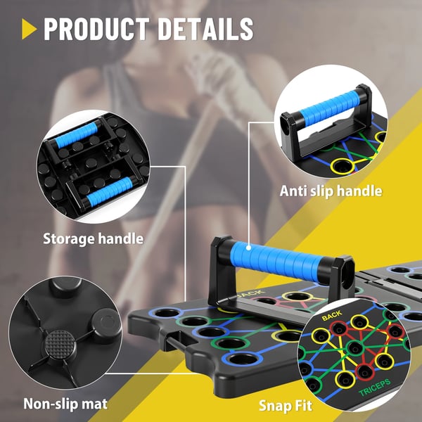 Push-Up Rack Board, ABS Material, 64,5 x 21,5 x 2 cm Dimensioner, 1,3 kg Vægt, Foldbart Design, Modstandsrør Inkluderet
