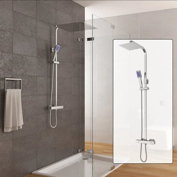 Brusesæt, Højkvalitets Messing og Rustfrit Stål, Håndspray og Top Spray, 15,75 x 15,75 tommer, Højdejustering 32,28 - 43,31 tommer