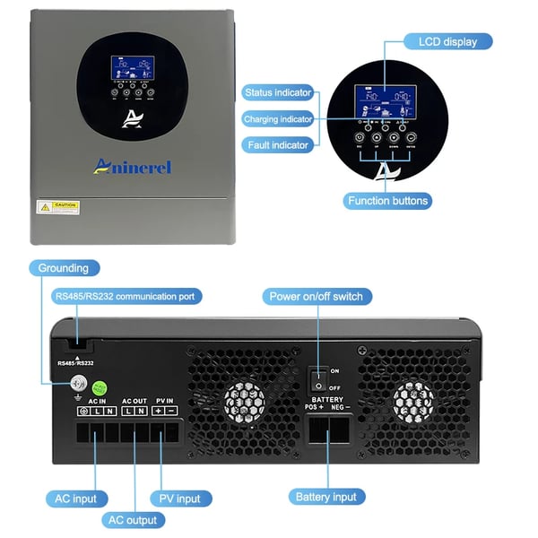 Hybridisolarinvertteri, MPPT 60A, WiFi-etävalvonta,ANL-2000W-12L-W