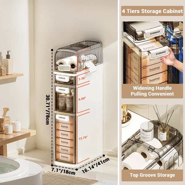 Narrow Storage Cabinet, Plastmateriale, Dimensioner 18 x 41 x 78 cm, 4 Lag, Belastning 10 kg, Vægt 3.8 kg