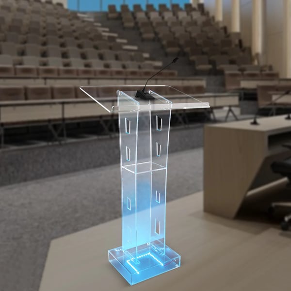 Podium, Blå LED-lys, 110 cm højde, 10 kg kapacitet,gennemsigtig