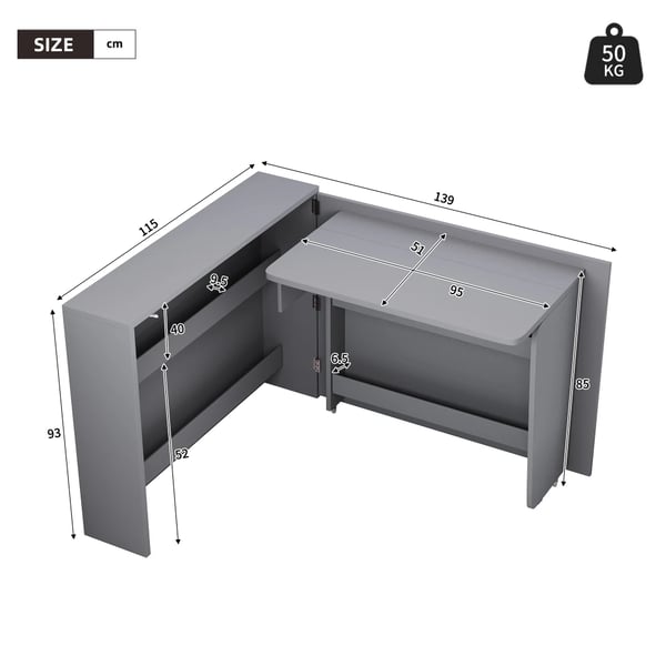 Foldbart Skrivebord, Trådløs Oplader, Anti-Tilt Design,Grå