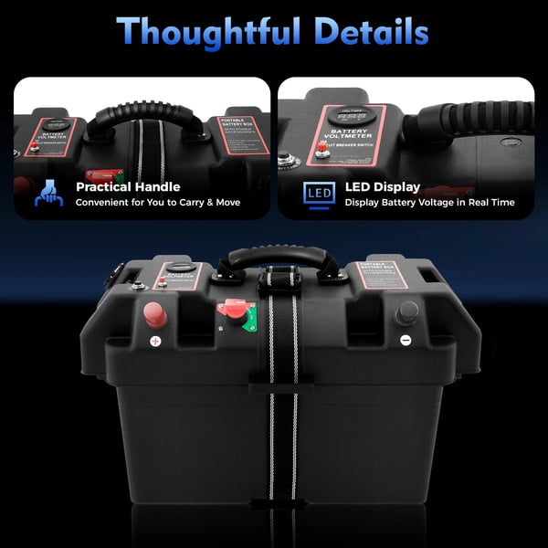 Batteriboks, Dobbelt USB-porte, LED-display,sort