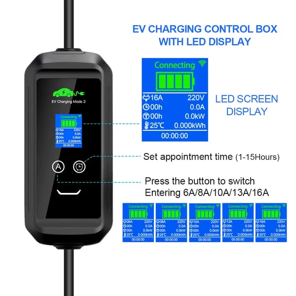 Kannettava sähköauton laturi, säädettävät virta-asetukset, älykäs sovellushallinta,3.6KW APP 10M