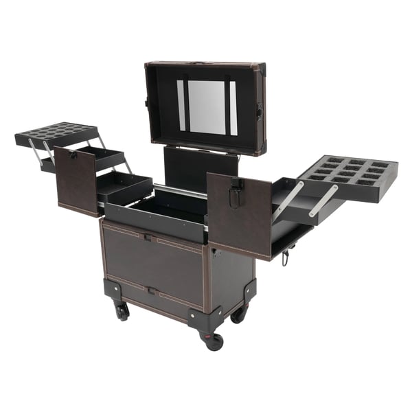 Makeup Train Case, Højkvalitets PU Materiale, Understøtter 110,23 Pounds, Seks Utrækkelige Bakker, Kompakte Dimensioner, Vandtæt Design