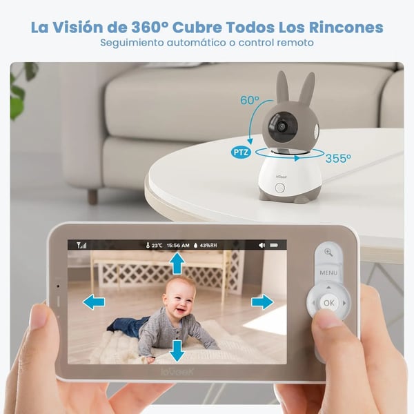 Babymonitor, 360° synsvinkel, 3 MP opløsning, fjernbetjening via mobilapp, tovejs lyd, temperatur- og fugtighedsdetektion
