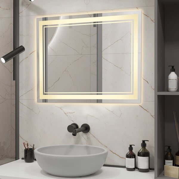 Badrumsspegel, dimbar LED-belysning, touchkontroll,Silver