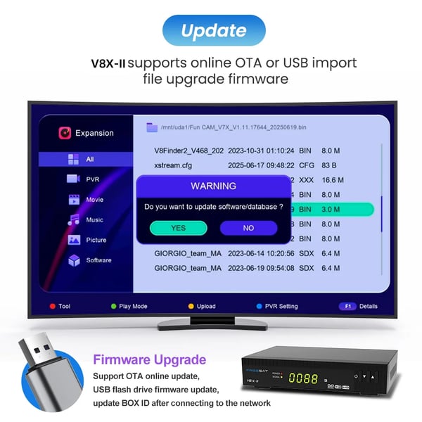 Satellit TV-modtager, DVB-S/S2/S2X, indbygget Wi-Fi,EU stik, FREESAT V8X 2
