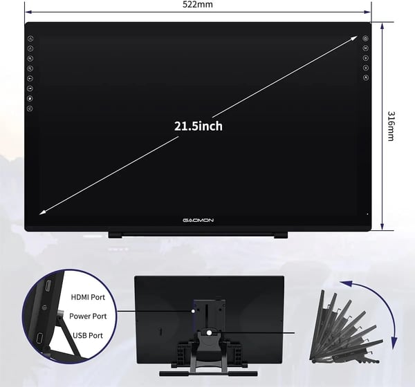 Digital Pen Display, Anti-Glare Fuldlaminering, 8 Touch Taster, ±60° Tilt Funktion