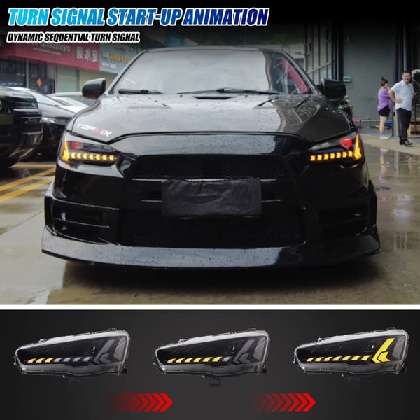 LED Forlygter, 12 V, Sekventiel Blinklys, Lancer EX Evo X VIII 2008–2020 Kompatibilitet, CE Certificering, Holdbar Konstruktion
