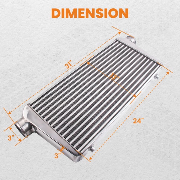 Intercooler, 3 Tommer Indløb/Udløb, Rør & Fin Kerne, Aluminium Sæt