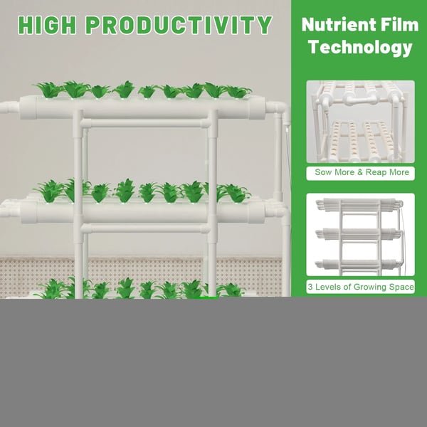 Hydroponisk Vækstsysten, 108 Plantepladser, 3 Lag, Dimensioner 100×50×102cm, Slangelængde 1,2m, PVC-U Materiale