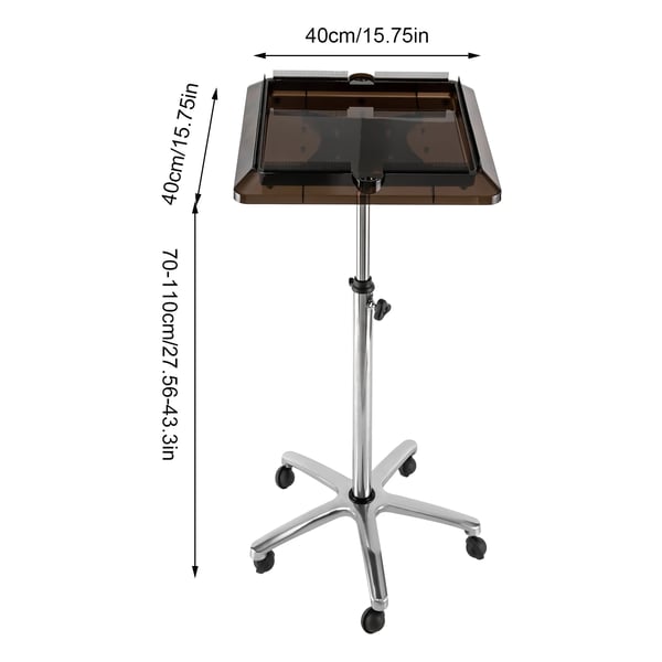 Frisørvogn, ABS-materiale, justerbar højde 70-110 cm, bakke størrelse 40 x 40 cm, 5 hjul, nettovægt 4,23 kg
