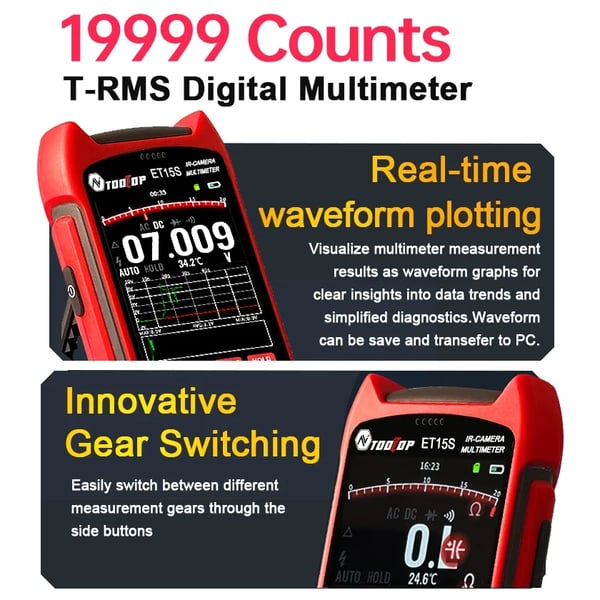 Termisk kamera, 256 x 192 opløsning, multimeter med dual funktionalitet,ET15S og Macro Linse