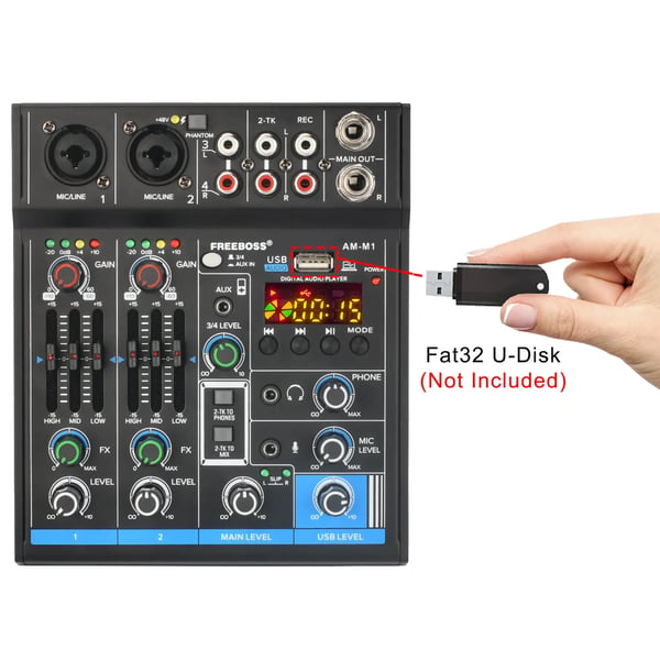 Mixing Console, 4-kanals konfiguration, Bluetooth 5.0,EU-stik