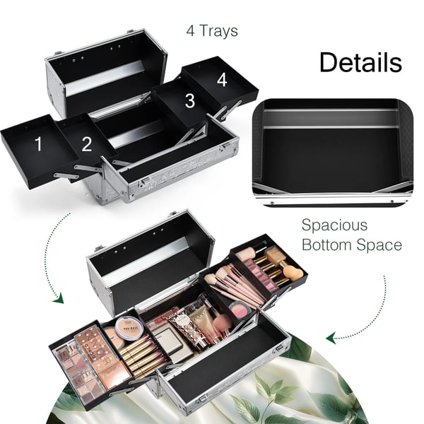 Makeup Case, Låselig Opbevaring, Multifunktionel Organizer,Udsmykket sølv