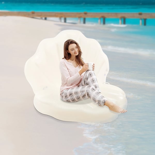 Oppustelig Pool Float, Holdbar PVC, Muslingeskal Design,HVID