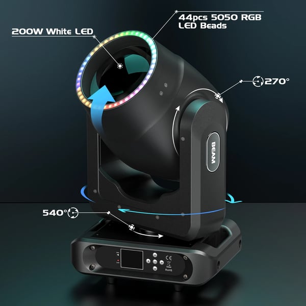 Bevægelseshovedlys, DMX-kontrol, RGB-effekter,EU-stik