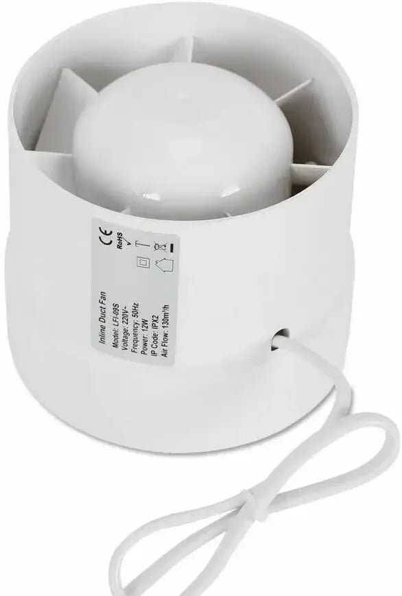 Rörfläkt, Högkvalitativt ABS-material, Effektiv Luftvolym,VIT