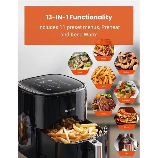 Smart Air Fryer, 5L Kapacitet, Touchscreen Kontrol,EU, T22 Air Fryer Sort