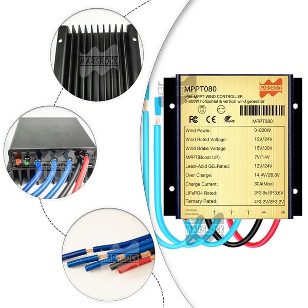 MPPT-controller, vandtæt design, bred kompatibilitet,800W MPPT-controller, 30A, 12V 24V