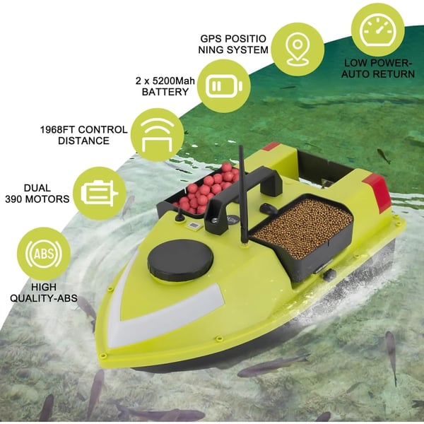 Fiskebåd med agn, GPS-navigation, LED-lys funktion,Gul